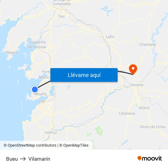 Bueu to Vilamarín map