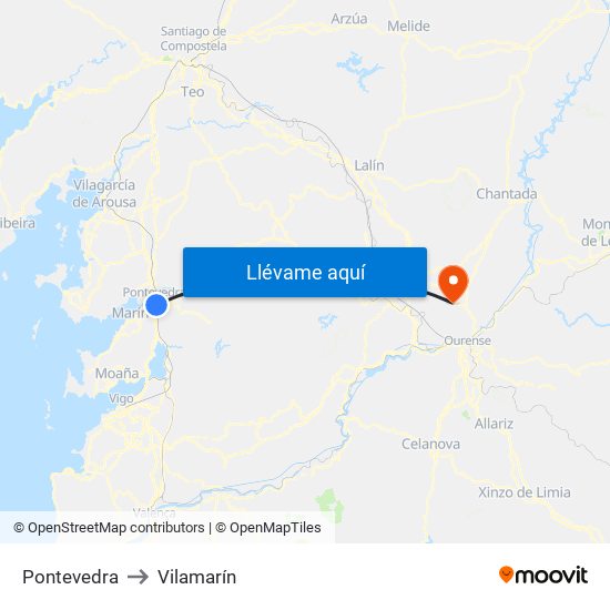 Pontevedra to Vilamarín map
