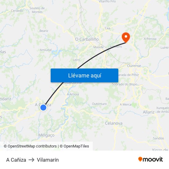 A Cañiza to Vilamarín map
