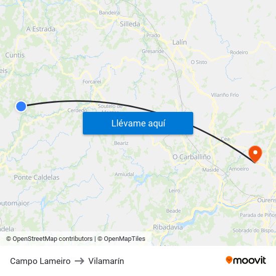 Campo Lameiro to Vilamarín map