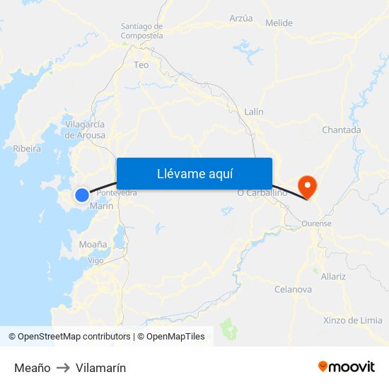 Meaño to Vilamarín map