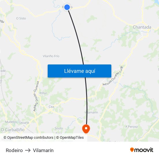 Rodeiro to Vilamarín map