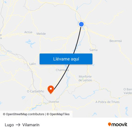 Lugo to Vilamarín map