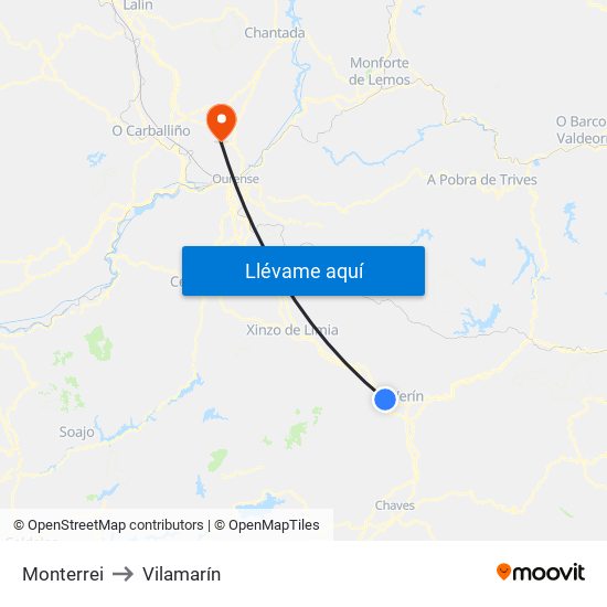 Monterrei to Vilamarín map
