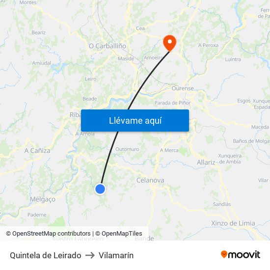 Quintela de Leirado to Vilamarín map