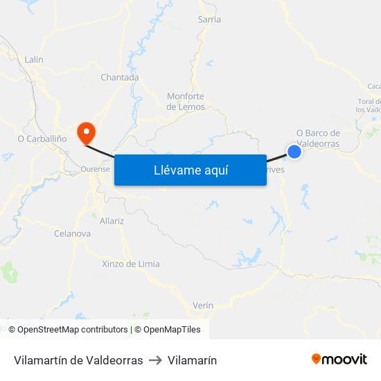 Vilamartín de Valdeorras to Vilamarín map