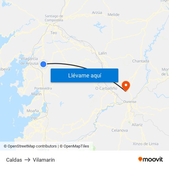 Caldas to Vilamarín map