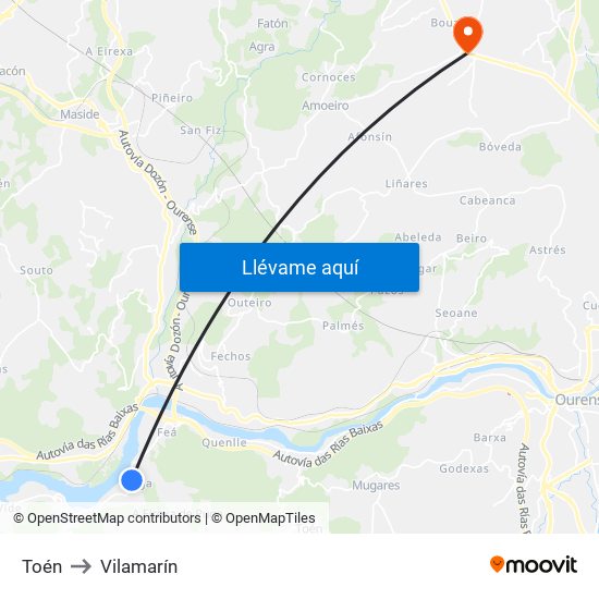 Toén to Vilamarín map