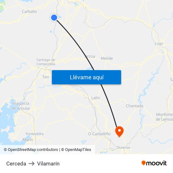 Cerceda to Vilamarín map