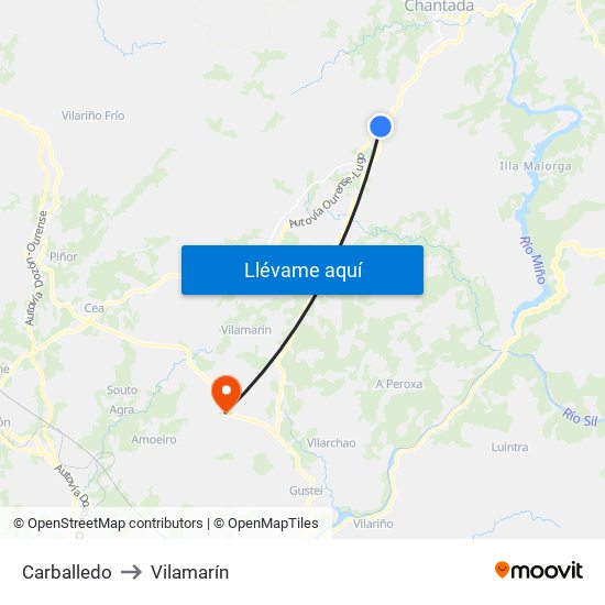 Carballedo to Vilamarín map