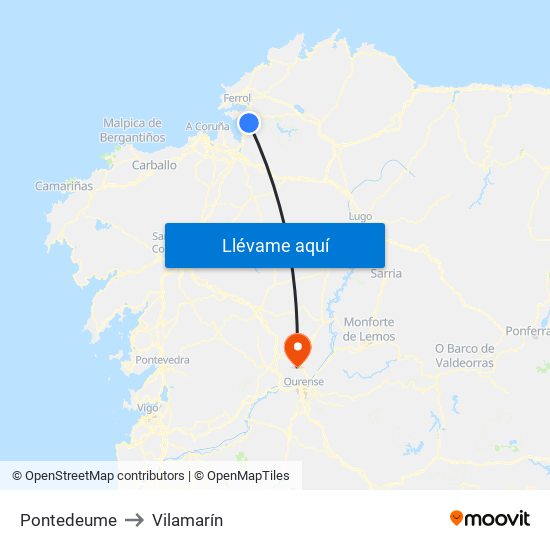 Pontedeume to Vilamarín map
