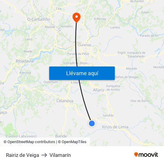 Rairiz de Veiga to Vilamarín map