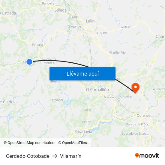 Cerdedo-Cotobade to Vilamarín map