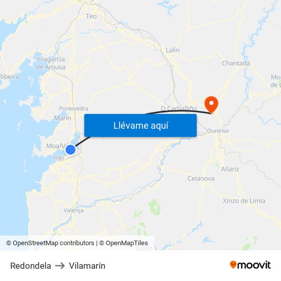 Redondela to Vilamarín map