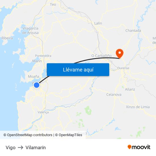 Vigo to Vilamarín map