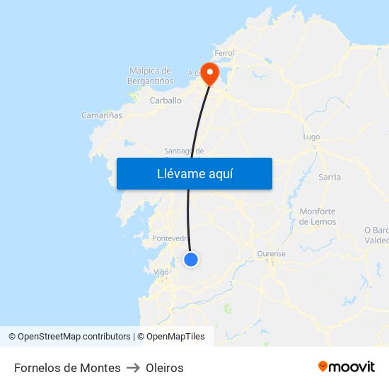 Fornelos de Montes to Oleiros map