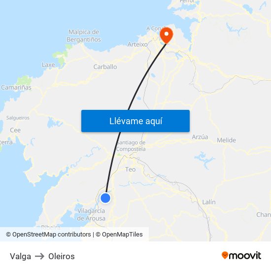 Valga to Oleiros map