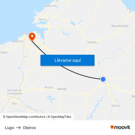 Lugo to Oleiros map