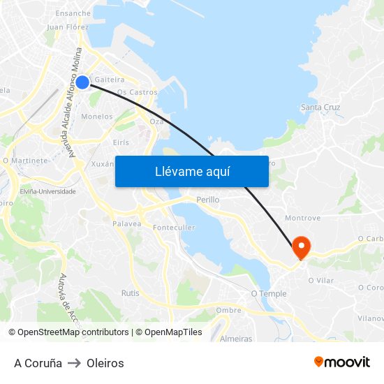 A Coruña to Oleiros map