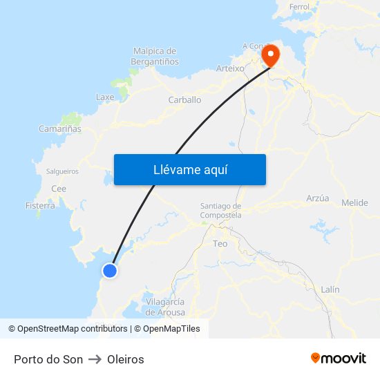 Porto do Son to Oleiros map