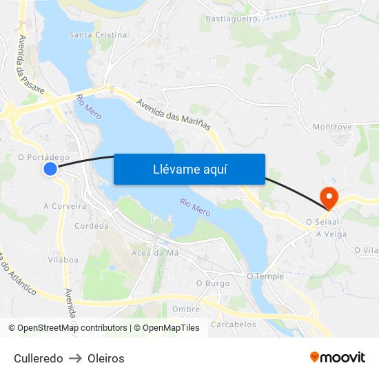 Culleredo to Oleiros map