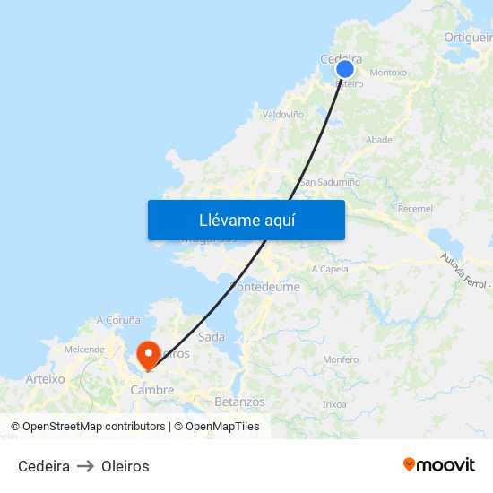 Cedeira to Oleiros map
