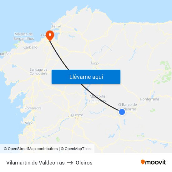 Vilamartín de Valdeorras to Oleiros map