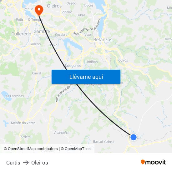Curtis to Oleiros map
