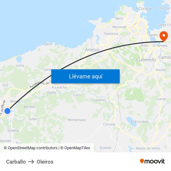 Carballo to Oleiros map