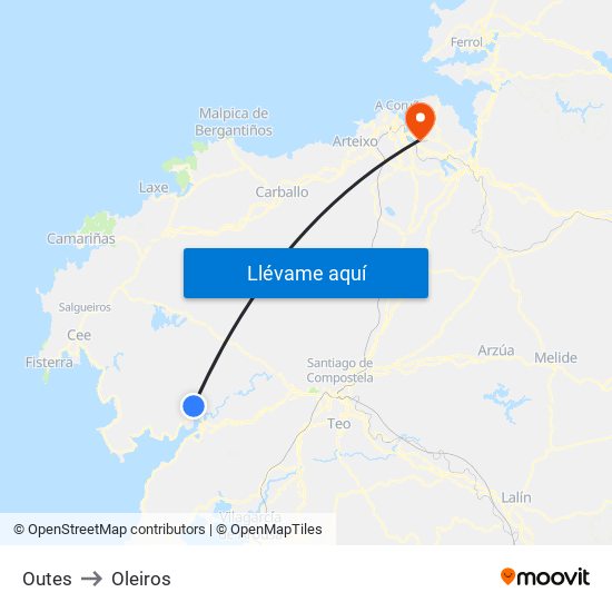 Outes to Oleiros map