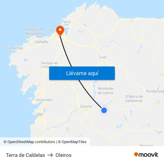 Terra de Caldelas to Oleiros map