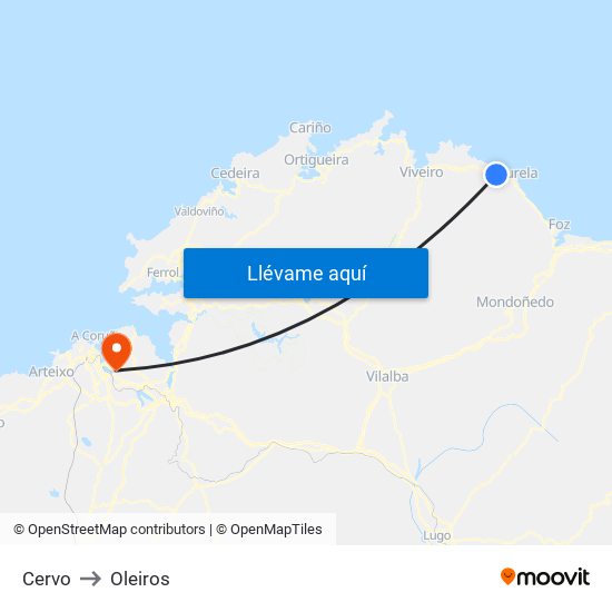 Cervo to Oleiros map