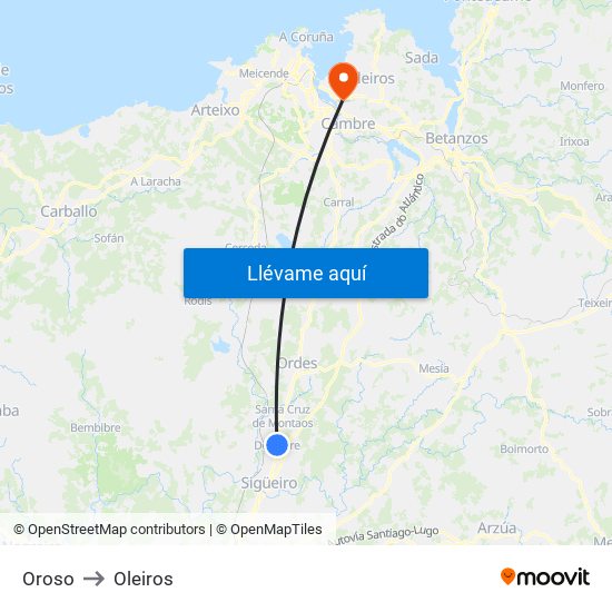 Oroso to Oleiros map