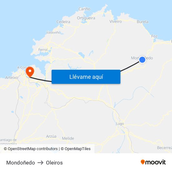 Mondoñedo to Oleiros map