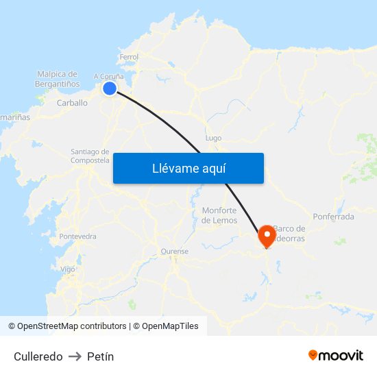 Culleredo to Petín map