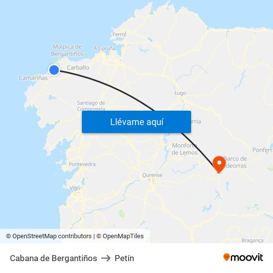 Cabana de Bergantiños to Petín map