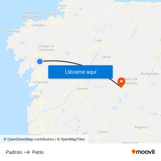 Padrón to Petín map