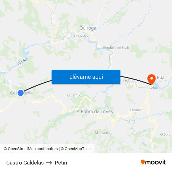 Castro Caldelas to Petín map