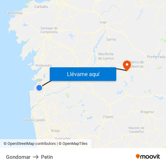 Gondomar to Petín map