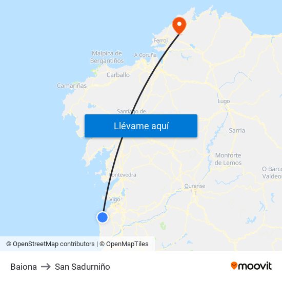 Baiona to San Sadurniño map