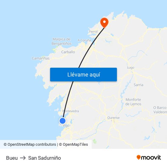 Bueu to San Sadurniño map