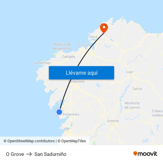 O Grove to San Sadurniño map