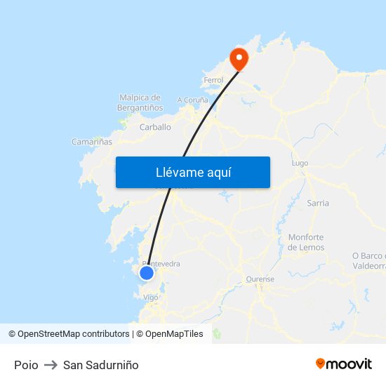 Poio to San Sadurniño map