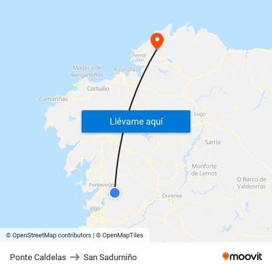 Ponte Caldelas to San Sadurniño map