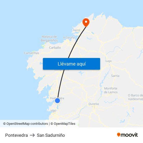 Pontevedra to San Sadurniño map