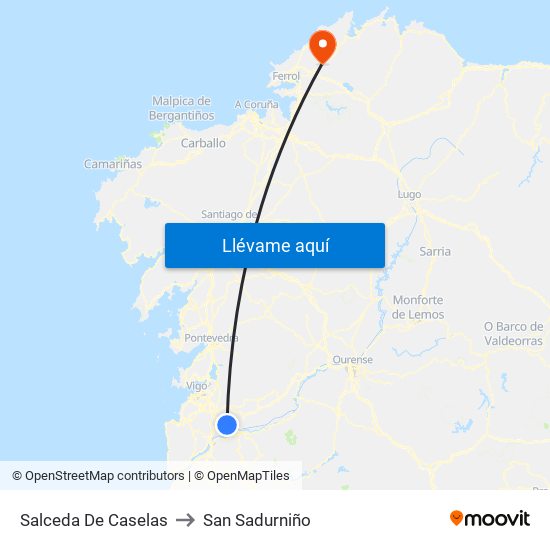 Salceda De Caselas to San Sadurniño map