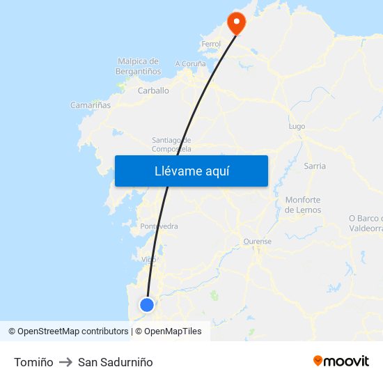 Tomiño to San Sadurniño map