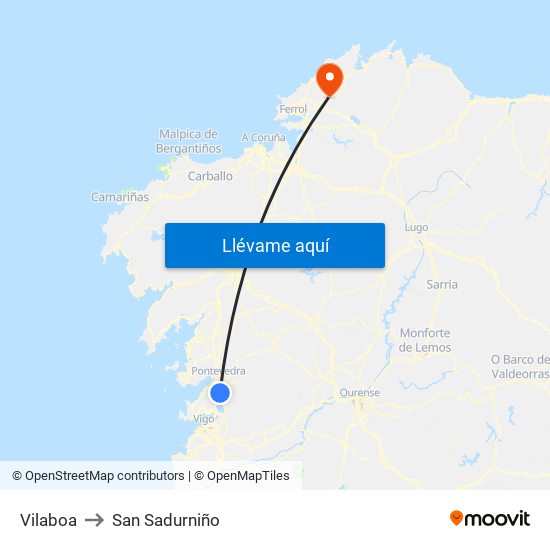 Vilaboa to San Sadurniño map