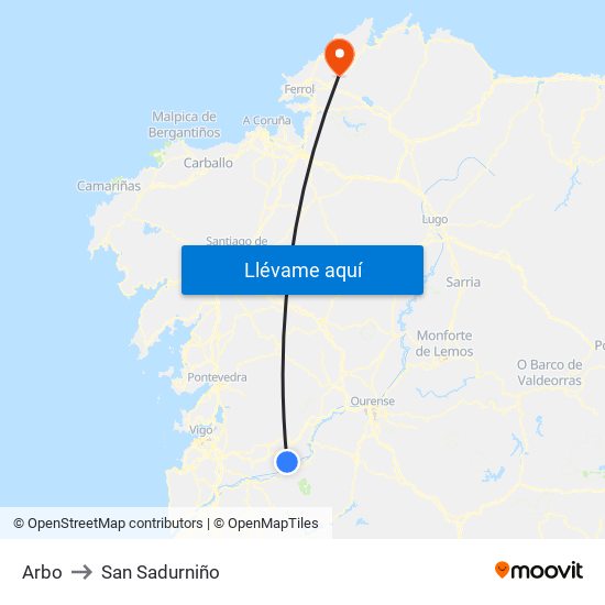 Arbo to San Sadurniño map