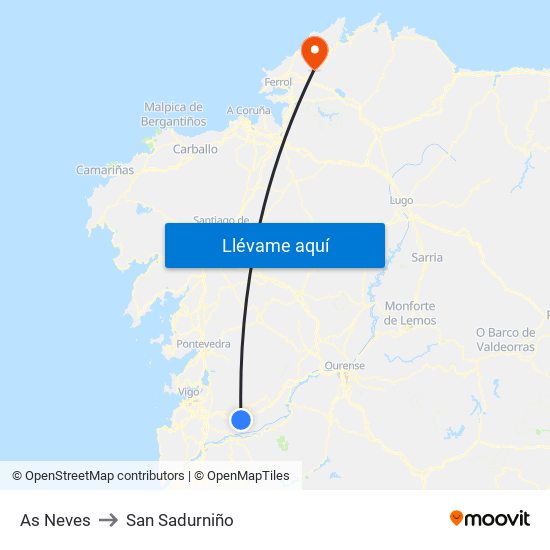 As Neves to San Sadurniño map